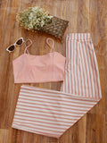 Purpdrank  Women's Premium Pink Slimming Suspenders + Vertical Stripe Wide Leg Pants, Visual Lengthening and Slimming, Versatile and Comfortable