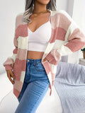 Cozy Striped Colorblock V-neck Cardigan - Super-soft Knit, Loose Fit, Dropped Shoulder - Trendy Womens Winter Wear for Casual Chic