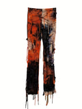 Purpdrank Trendy Tie Dye Flare Leg Pants - High Waist Skinny Tassel Mesh Y2K Style - Perfect for Fall & Winter Chic Wardrobe