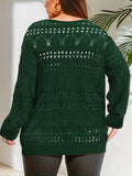 Chic Plus Size V-Neck Sweater – Breathable Hollow Out Design with Long Sleeves – Versatile Sheer Pullover for Everyday Wear