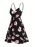 Elegant Women's Spring & Summer Floral Print Cami Dress, V-neck Ruched Sleeveless Aline Dress for Women