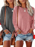 2 Pack Solid Color Long Sleeve Crew Neck T-Shirt, Casual For Spring & Fall, Women's Clothing