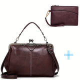 Purpdrank Chic Vintage-Inspired Faux Leather Handbag with Kiss Lock - Versatile Crossbody & Clutch Purse for Women, Durable & Lightweight, Perfect Gift for Mom or Girlfriend