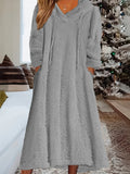 Cozy Plus Size Hooded Fleece Dress with Pockets - Long Sleeve, Drawstring Comfort for Everyday Wear
