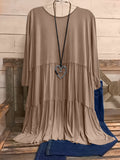 Plus Size Womens Chic Smock Dress - Flattering Long Sleeves, Rich Solid Color, Soft Round Neck with Delicate Ruffle Trim - Fashionable Casual Wear