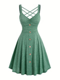 Vibrant Solid Color Cross Front A-line Dress - Sleeveless, V-Neck, Mid-Elastic Polyester Fabric, Machine Washable, Perfect for Spring and Summer - Casual, Comfortable, and Stylish Womens Clothing