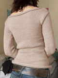 Women's Casual Long Sleeve Slim Y2K Star Pattern Boat Neck Sweater with Rolled Trim