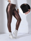 Stylish Cropped Leather Leggings - Tummy Control, Butt Lifting, Versatile, Solid Color, PU Leather, Outdoor Sports, High-Waisted, Comfortable, Fashionable Leggings for Women