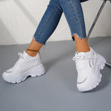 Women's Solid Color Platform Sneakers, Fashion Lace Up Outdoor Shoes, Comfortable Low Top Sport Shoes