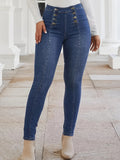 Purpdrank Button Fly Pintuck Skinny Jeans, Double-breasted Medium Stretch Vintage Style Denim Pants, Women's Denim Jeans & Clothing suit for autumn