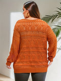 Chic Plus Size V-Neck Sweater – Breathable Hollow Out Design with Long Sleeves – Versatile Sheer Pullover for Everyday Wear