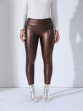 Stylish Cropped Leather Leggings - Tummy Control, Butt Lifting, Versatile, Solid Color, PU Leather, Outdoor Sports, High-Waisted, Comfortable, Fashionable Leggings for Women