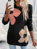 Purpdrank Long Sleeve For Fall & Winter Floral Pattern Crew Neck Sweater, Casual Women's Clothing