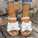 Purpdrank Casual Lightweight Slide Sandals - Women's Bowknot Decor Open Toe Flat Summer Shoes