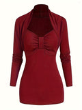 Chic Solid Color Ruched T-Shirt - Flattering Slim Fit with Fashionable Ruching - Versatile Long Sleeves for Spring & Fall - A Must-Have Womens Wardrobe Staple