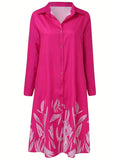 Stylish Women's Floral Print Shirt Dress, Casual Long Sleeve Button Front Dress with Relaxed Fit