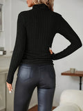 Elegant Polyester Knit Long Sleeve Crew Neck Sweater for Women - Solid Color, High Collar, Knitted Fabric for All Seasons