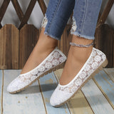 Purpdrank Soft Sole Breathable Comfy Women's Ballets, Floral Lace Pattern Slip On Elegant Shallow Mouth Flats