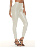 Seamless Faux Leather Skinny Leggings - High Waist, Stretchable, Vintage Style - Soft Touch, Fashion-Forward, All-Season Womens Clothing - Retro Charm for Casual or Dressy Wear
