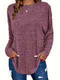 Plus Size Chic Knit Sweater - Comfortable & Cozy Women's Ribbed Long Sleeve Top - Ideal for Casual Outings & Everyday Wear