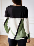 Color Block Crew Neck T-Shirt, Casual Long Sleeve T-Shirt For Spring & Fall, Women's Clothing