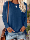 Essential Crew Neck Long Sleeve T-Shirt for Women - Soft Cotton Blend, Micro Elasticity, Regular Fit, Solid Color, Perfect for Spring and Fall Seasons