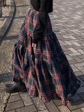 Purpdrank  Women's Elegant Plaid A-Line Midi Skirt - Long Flared Hem, Machine Washable, All-Season Versatile Fit for Casual & Formal Outfits, Cute Skirts, Nontransparent Fabric