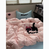 Purpdrank  INS Cute Cat Style Bedding Sets Ruffle Bow Quilt Cover Romantic Bedclothes Decor Woman Girls Bedroom Duvet Cover 4pcs