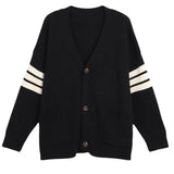 Purpdrank  Korean Style Black Cardigan Women Japanese Harajuku Fashion Knitted Autumn Sweater Preppy Striped Knitwear Oversized