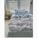 Purpdrank  Cute Princess Fashion Lattice Bedding Set Bed Sheet AB Double Sided Ruffle Flower Quilt Cover Pillowcase Bedclothes Home Textile