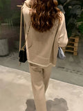 Autumn Winter 2 Pieces Women's Sets Knitted Tracksuit Patchwork O-Neck Sweater and Loose Wide Leg Pants Pullover Suits