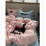 Purpdrank  INS Cute Cat Style Bedding Sets Ruffle Bow Quilt Cover Romantic Bedclothes Decor Woman Girls Bedroom Duvet Cover 4pcs