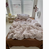 Purpdrank  Cute Princess Fashion Lattice Bedding Set Bed Sheet AB Double Sided Ruffle Flower Quilt Cover Pillowcase Bedclothes Home Textile