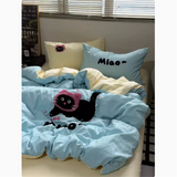 Purpdrank  INS Cute Cat Style Bedding Sets Ruffle Bow Quilt Cover Romantic Bedclothes Decor Woman Girls Bedroom Duvet Cover 4pcs
