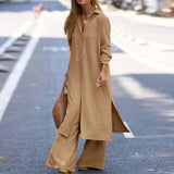 Purpdrank  Ladies Long Blouse Shirt Wide Leg Pant Suit Set Loose Female Women Long Sleeve Blouse Shirt Top Two-Piece Vacation Sport Outfits