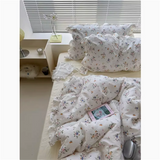Purpdrank  Cute Princess Fashion Lattice Bedding Set Bed Sheet AB Double Sided Ruffle Flower Quilt Cover Pillowcase Bedclothes Home Textile