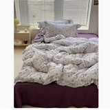 Purpdrank  Cute Princess Fashion Lattice Bedding Set Bed Sheet AB Double Sided Ruffle Flower Quilt Cover Pillowcase Bedclothes Home Textile