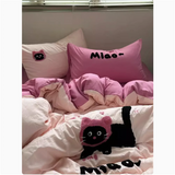 Purpdrank  INS Cute Cat Style Bedding Sets Ruffle Bow Quilt Cover Romantic Bedclothes Decor Woman Girls Bedroom Duvet Cover 4pcs