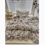 Purpdrank  Cute Princess Fashion Lattice Bedding Set Bed Sheet AB Double Sided Ruffle Flower Quilt Cover Pillowcase Bedclothes Home Textile