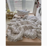 Purpdrank  Cute Princess Fashion Lattice Bedding Set Bed Sheet AB Double Sided Ruffle Flower Quilt Cover Pillowcase Bedclothes Home Textile