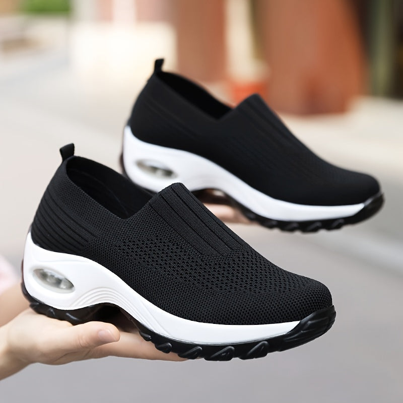 ComfortWalk Slip-On Sneakers - Ultra-Breathable, Textured Knit Fabric Upper, Air Cushion, Stabilizing Support, PU Sole for All-Season Comfortable Walking - Fabric Insole, Normal Pronation, Ideal for Womens Casual Outings