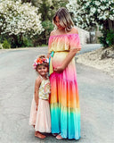 Purpdrank  Off Shoulder Gradient Ombre Color Belt Ruffles Maxi Chiffon Dress V-F