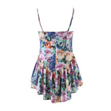 Purpdrank  Sexy Colored Floral Print Spaghetti Strap Low Waist Mini Dress Retro Pleated Hem Sling Robe With Shorts Underwear Vestidos