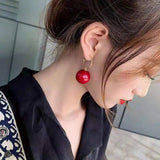 2024 Korean Trendy Elegant Shiny Round White Red Champagne Pearl Hoop Drop Earrings Circle Ball Bead Pendant Dangle Women's Gift