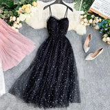 Purpdrank  Women Stars Sequined Tulle Mesh Midi Dress Summer Sexy Strapless Fairy Elegant Party Prom Dresses Female Casual Vestidos