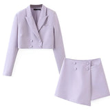 Purpdrank  Vintage Sexy Double-breasted Button Short Women Blazer High Waist Irregular Shorts Short Pants Long Sleeve Suits 2 Pieces Set