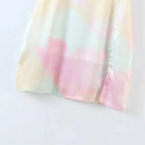 Purpdrank  Sexy Tie Dye Print Satin Sling Dress Women Bandage Lacing up Strap Slit Short Mini Party Robe
