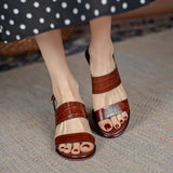 Purpdrank  Open Toe Shoes Summer Women Sandals New Fashion Buckles Genuine Leather Thick Heels Pumps Buckles Party Basic Shoes Woman