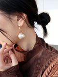 2024 Korean Trendy Elegant Shiny Round White Red Champagne Pearl Hoop Drop Earrings Circle Ball Bead Pendant Dangle Women's Gift