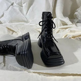 Purpdrank - Women Platform Boots PU Leather Boots Black Motorcycle Boots Female Warm Fur Autumn Winter Shoes Woman Ankle Boots